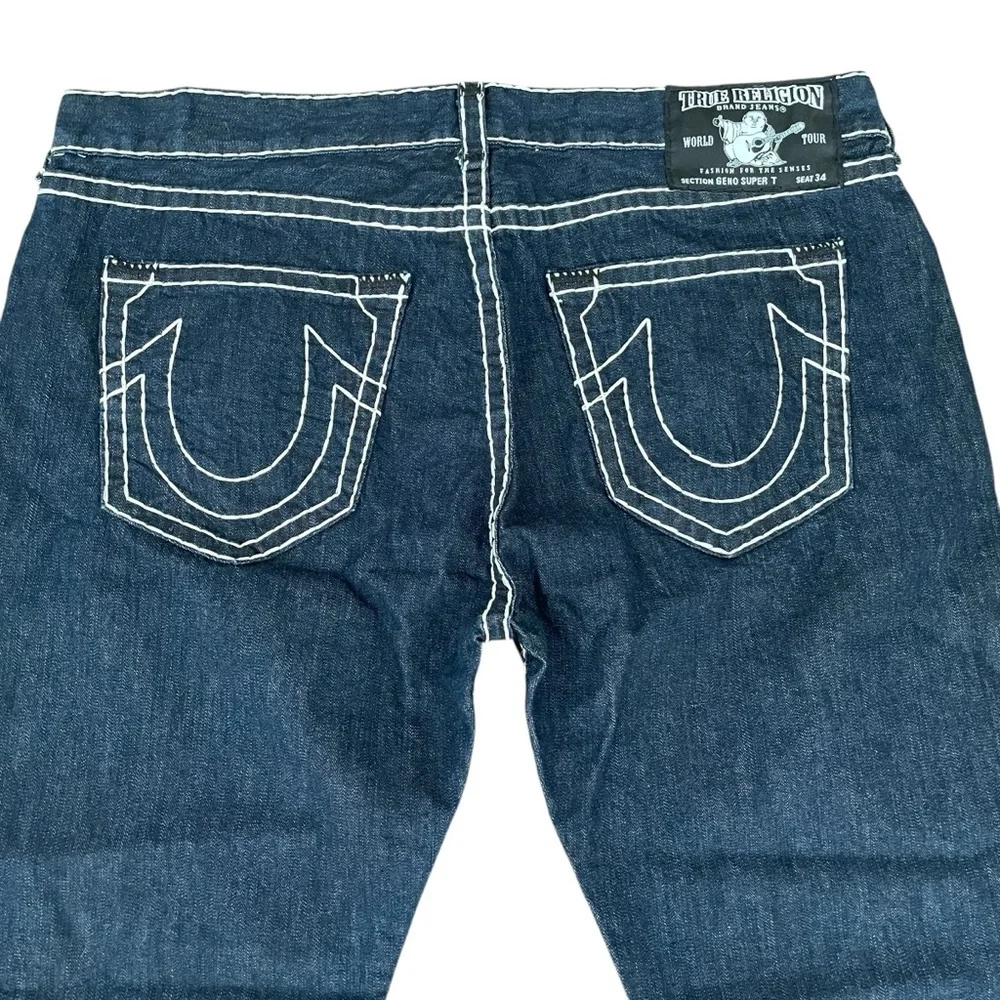 True Religion Geno Super T Jeans Mens 42x34 Dark Blue Straight Leg Button Fly